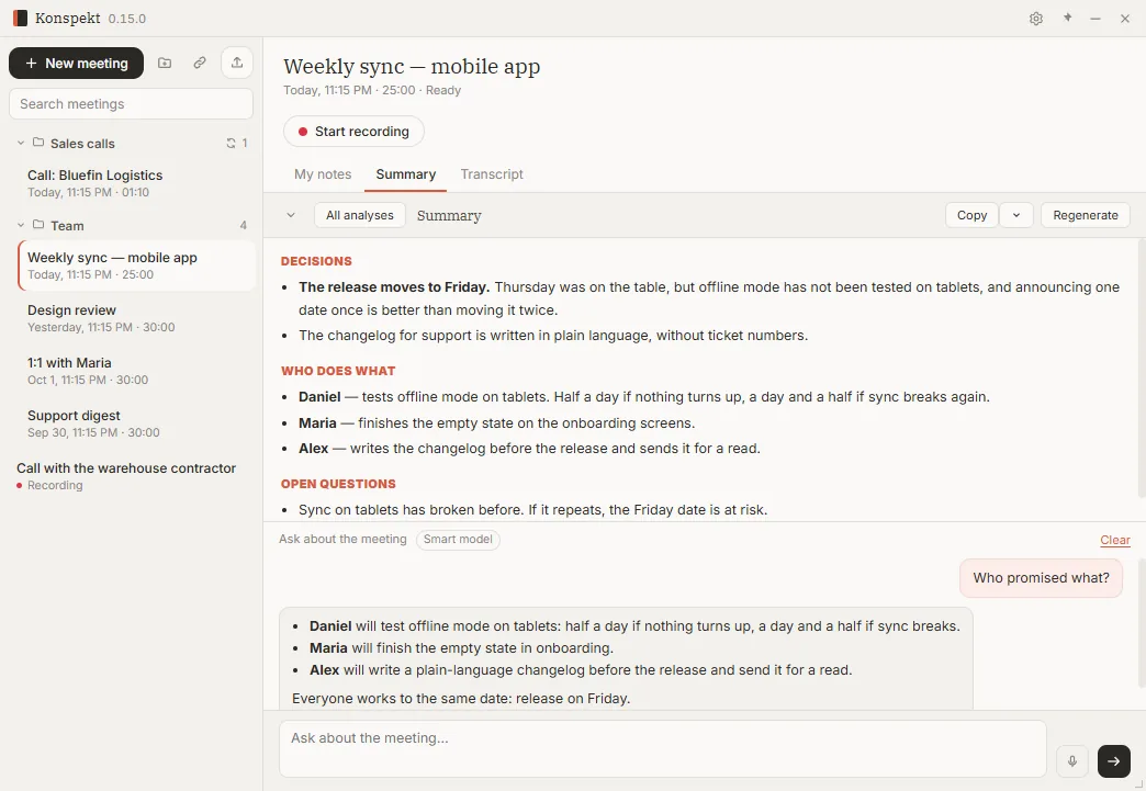 Call notes: agreements, next steps and open questions